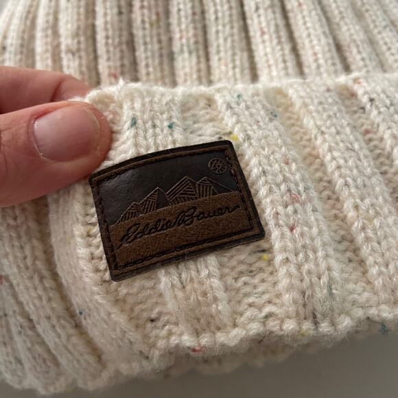 Eddie Bauer Tan Speckled Foldover Knit Beanie w/Inner Fleece Band - Picture 2 of 6